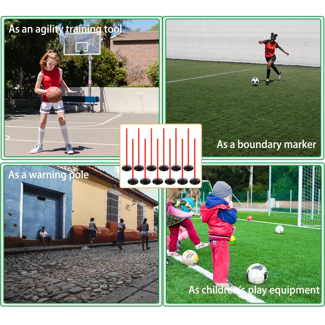 Orange Soccer Agility-Stöcke-Set, abnehmbare Sport-Stöcke, Trainingsstöcke, Slalom-Stöcke mit Gummi-Basis, Sportausrüstung