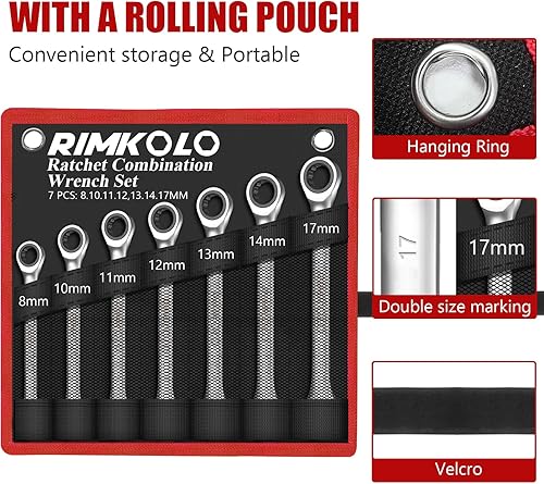 Miniatura 6 de Juego de llaves de trinquete de 7 piezas, 0.315 in-0.669 in, juego de llaves de trinquete métricas de 72 dientes y llave de trinquete de extremo