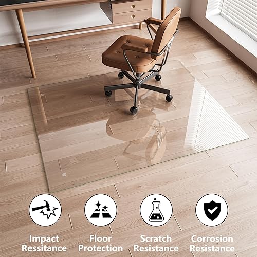Miniatura 13 de Tapete para silla para alfombra, tapete de vidrio templado mejorado de 36 x 55 pulgadas para silla de oficina, protector de tapete con bordes