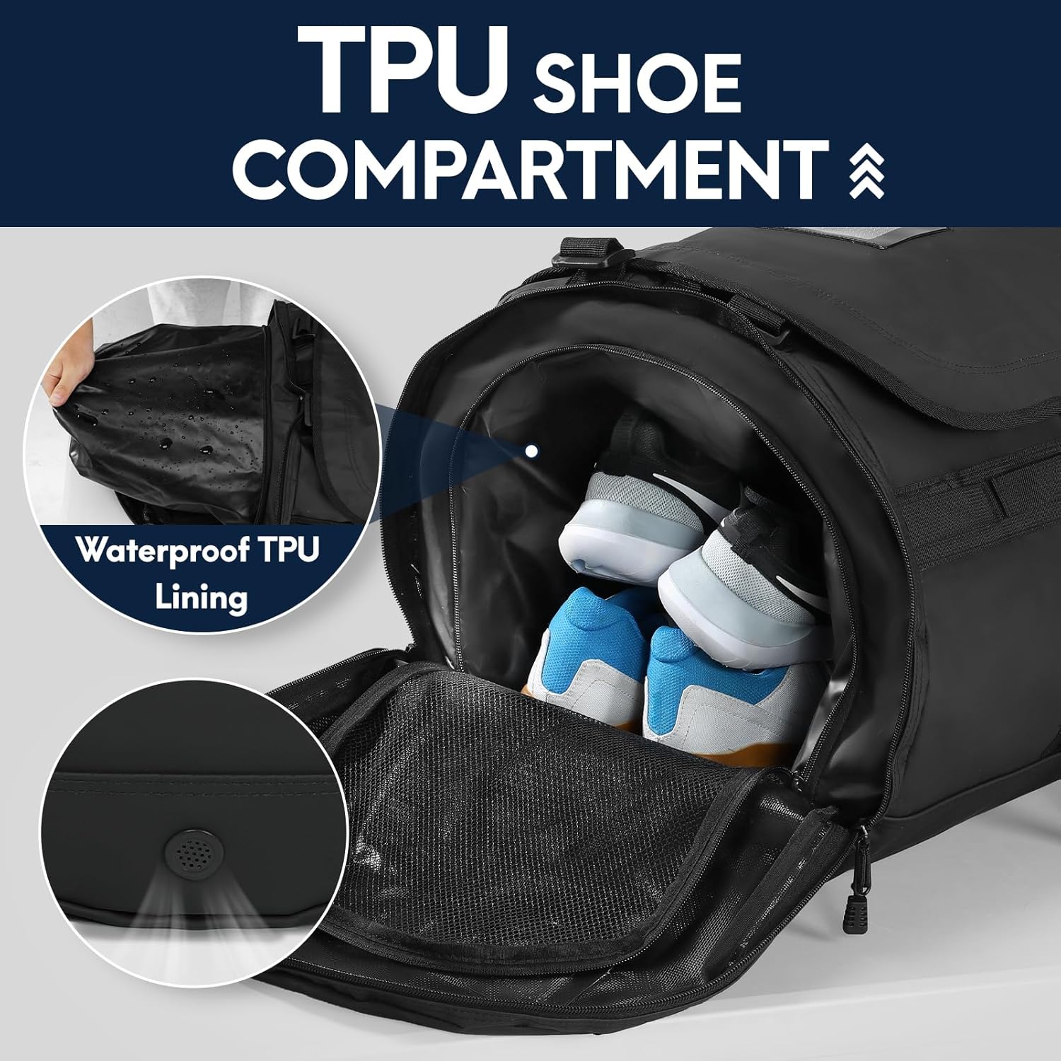 Haimont Duffle Backpack for Men Women, Convertible Travel Duffel Bag Backpack with Shoes Compartment, Heavy Duty Weekender Bags for Sports Gym, Traveling, Camping, Water-resistant, 60L, Black - Image 3