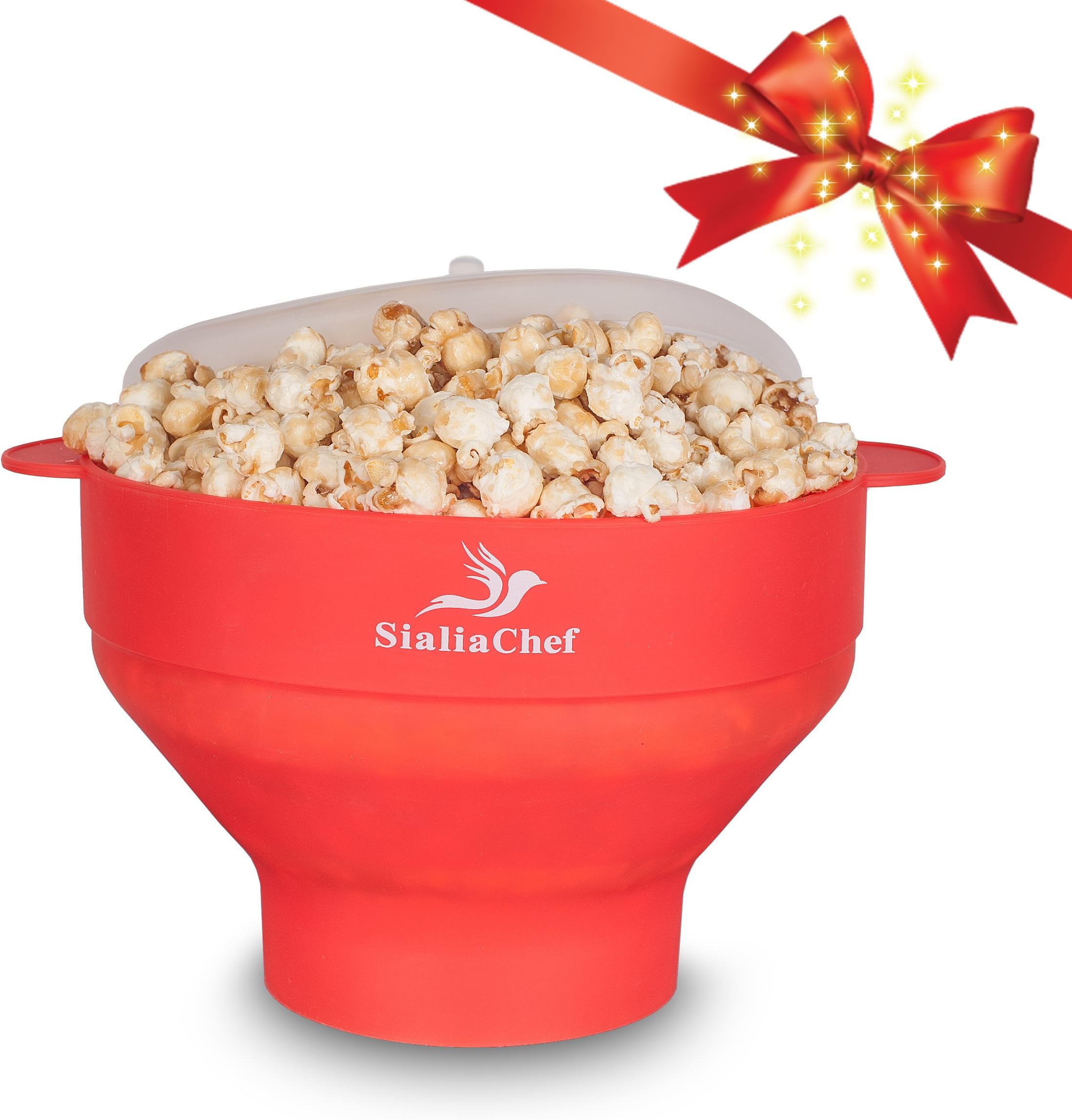 Microwave Popcorn Popper / Popcorn Maker (Red) / Air Small Silicone Popcorn Popper, Foldable Bowl BPA Free - by SialiaChef