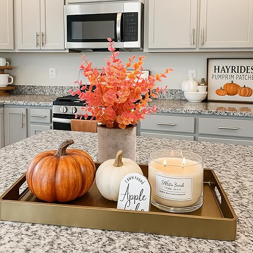 Miniatura 4 de Paquete de 2 plantas artificiales pequeñas de otoño, plantas artificiales en maceta de eucalipto, decoraciones de otoño para el hogar, estante,