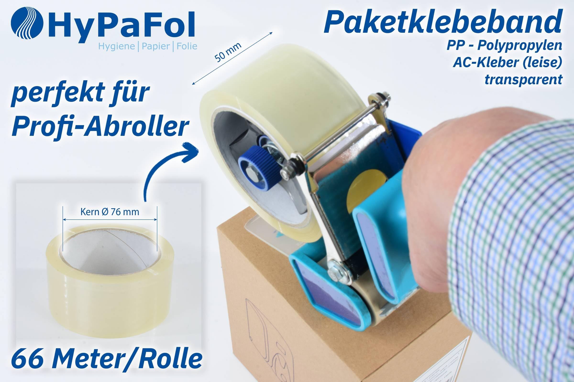 Hypafol Klebeband transparent I 36 x geräuscharmes Paketklebeband, 50mm x 66m I 76mm Durchmesser, für Handabroller geeignet I recyclebares Polypropylen-Paketband I sicherer Verschluss & feste Haftung