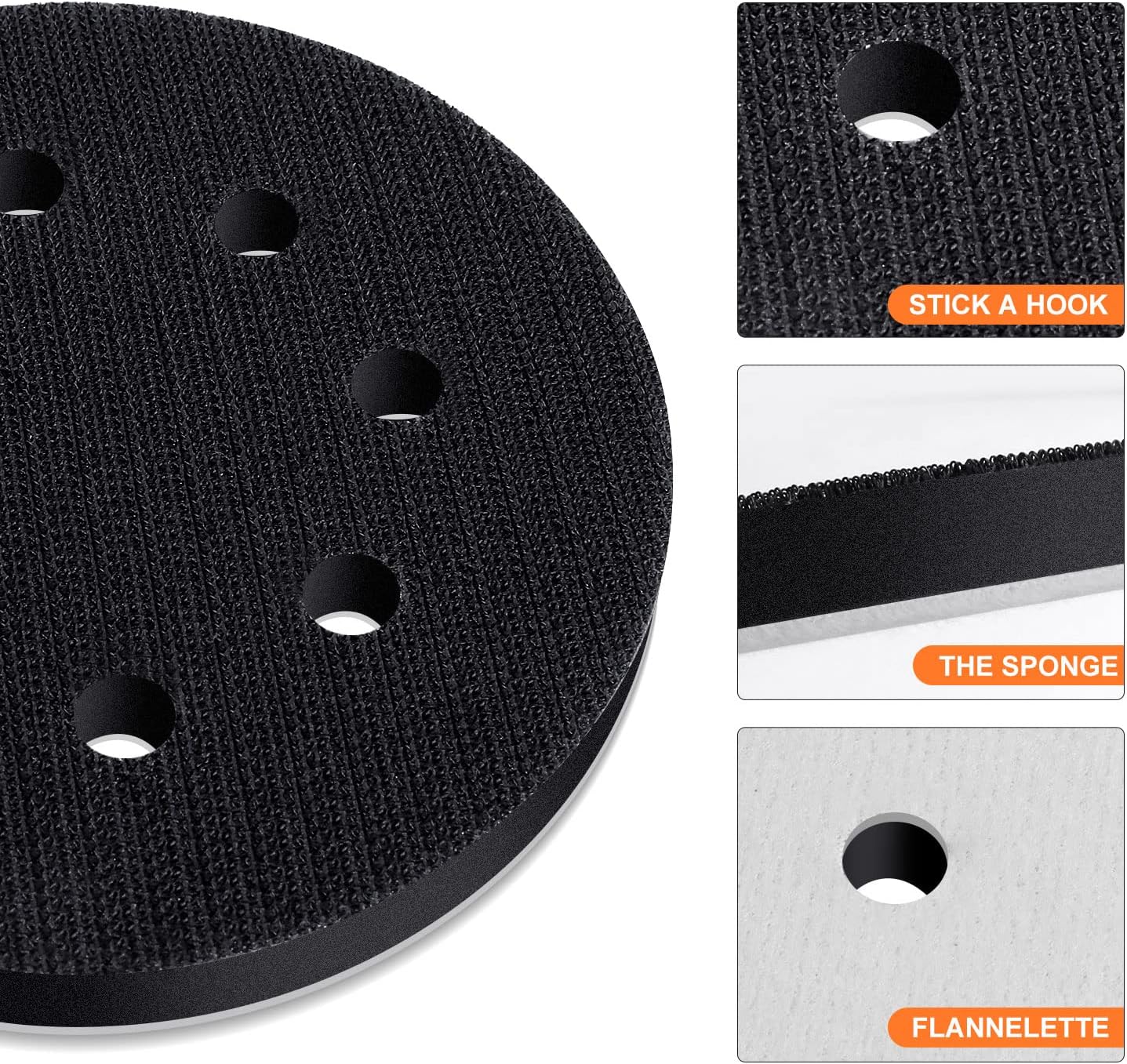 POLIWELL 5-Inch 8 Holes Interface Pad Hook and Loop 5" Soft Density Sponge Cushion Buffer Backing Pad (Pack of 5)