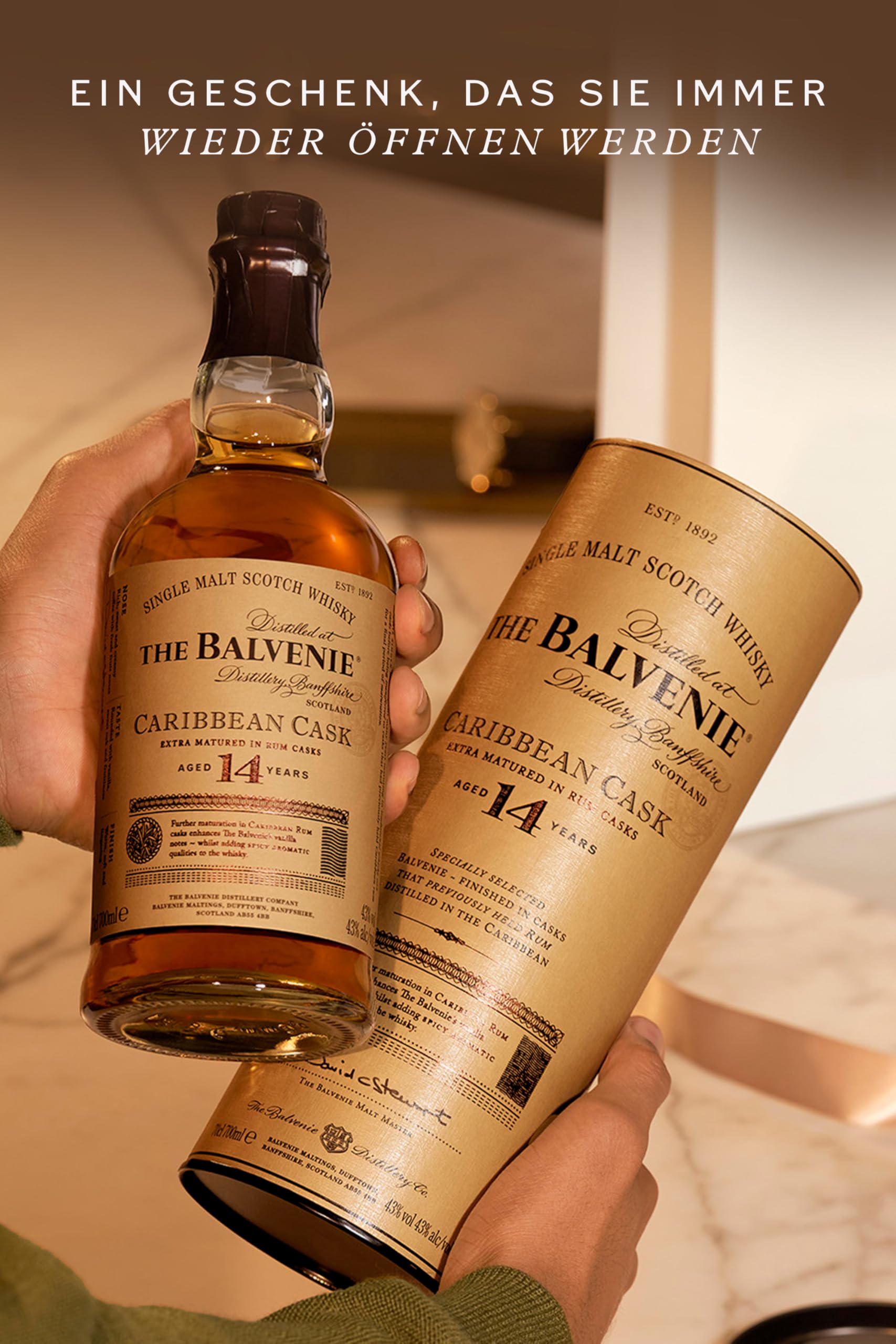 THE BALVENIE Caribbean Cask 14 Jahre Single Malt Scotch Whisky – nachgereift in Rumfässern – mild & honigsüß – cremiges Karamell & frische Fruchtnoten – aromatisch & ausgewogen – 43% vol. – 70 cl