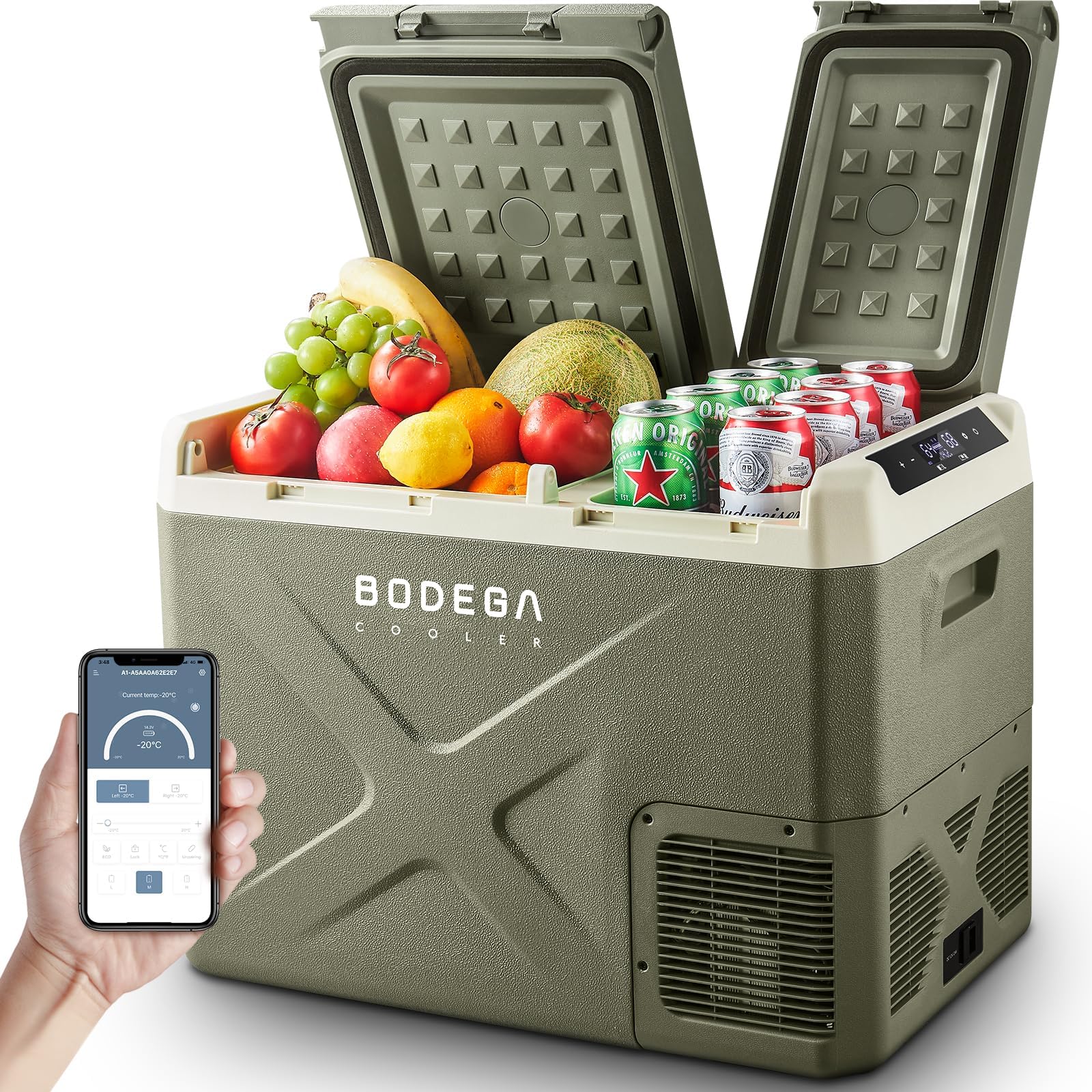BODEGACOOLER 12 Volt Car Refrigerator, 34Quart (32L) Car Fridge Dual Zone, 12V Portable Freezer APP Control, RV Car Cooler -4℉-68℉ 12/24V DC 100-240V AC for Outdoor Camping Travel Vehicles Home Use