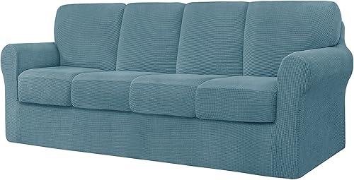 Miniatura 26 de CHUN YI Fundas de sofá de 7 piezas, fundas de sofá lavables, funda elástica para sofá de 3 cojines con respaldo y fundas de cojín separadas, Azul