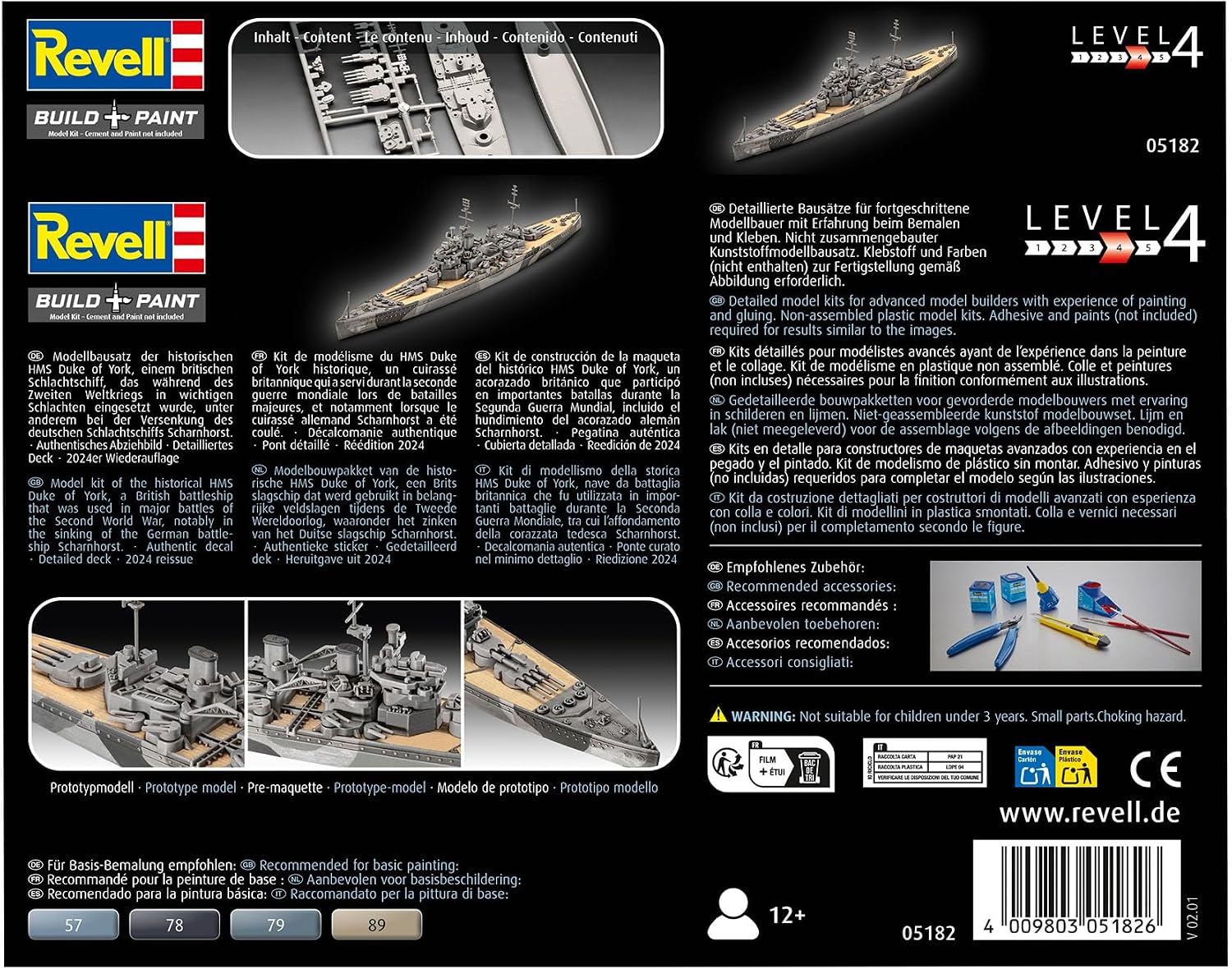 Revell 05182 Battleship HMS Duke of York Moulded Colour Model Vehicle