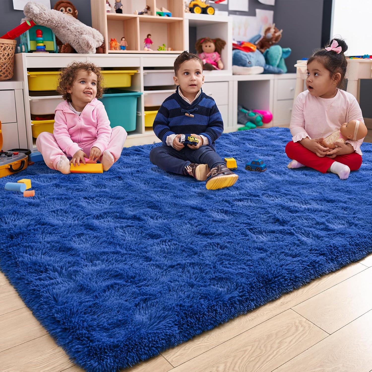 Keeko 3x5 Area Rug for Bedroom Living Room, Fluffy Plush Bedside Rug Modern Entryway Throw Rugs Non Slip Indoor Shag Fuzzy Small Carpet for Kids Girls Room Nursery Home Decor Navy Blue
