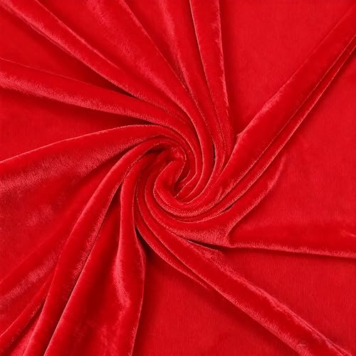 SINJEUN 10 Yard x 65 Inch Stretch Velvet Fabric Red