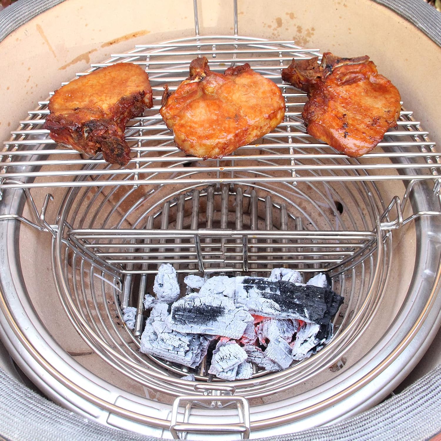 VANKEY Lump Charcoal Fire Basket with Removable Divider Charcoal Basket for Kamado Joe Classic Series, Large Big Size Green Egg Stainless Steel Grill Ash Baskets