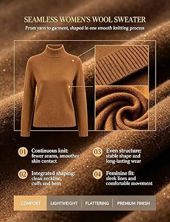 Chanyarn Women's 100% Merino Wool Turtleneck Jumper 2024 First-Line Ready to Wear Long Sleeve Seamless Knit Pullover