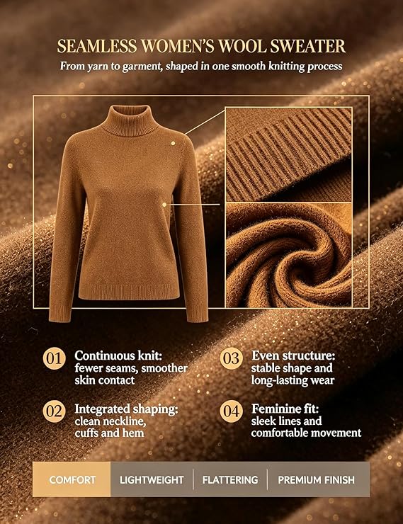 Chanyarn Women's 100% Merino Wool Turtleneck Jumper 2024 First-Line Ready to Wear Long Sleeve Seamless Knit Pullover