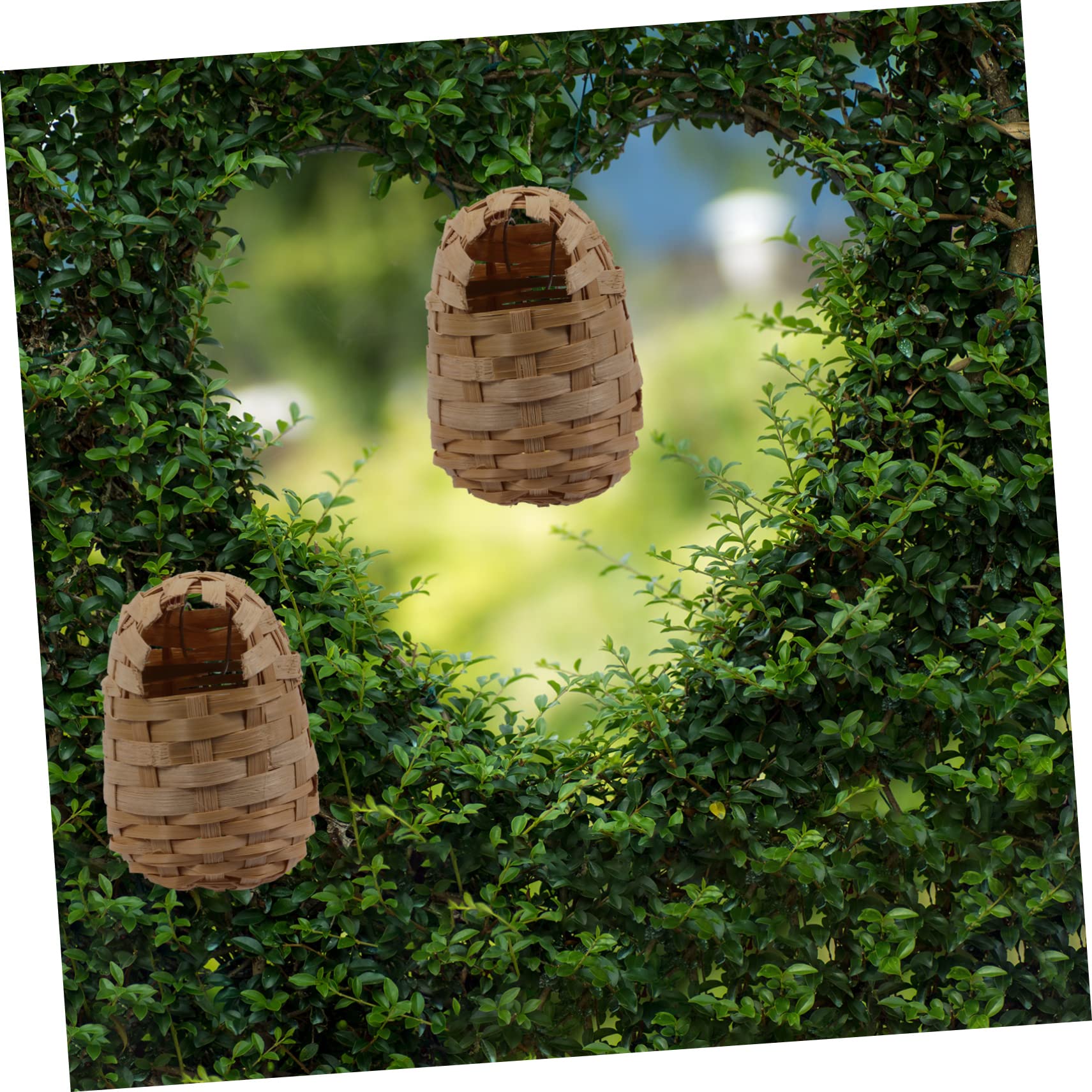 6 Casas de Pájaros Tejidas a Mano de Bambú, Refugio Cálido y Resistente para Exterior con Ganchos para Colgar en Jardín o Porche