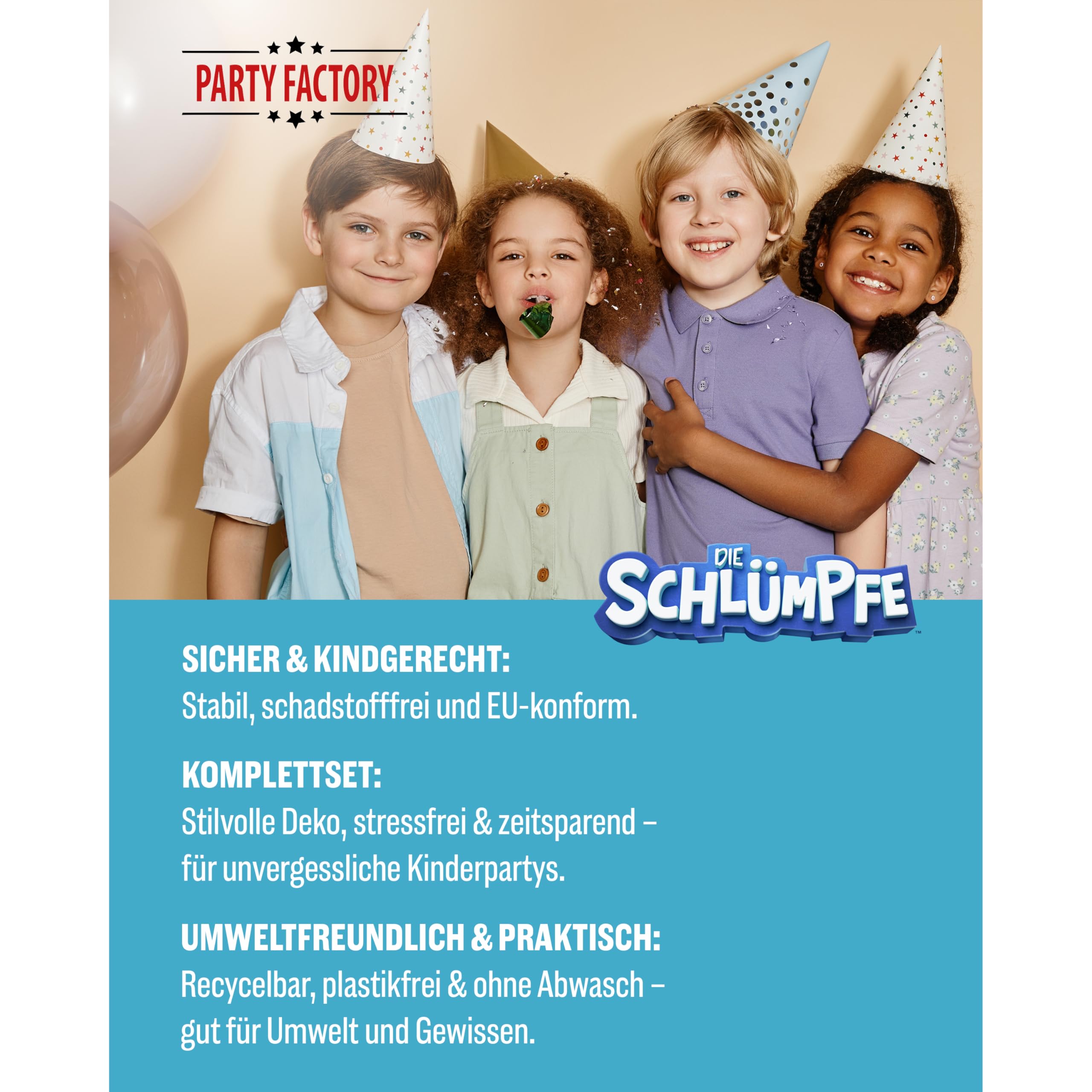 Die Schlümpfe – Schlumpfige Geburtstagsdeko Komplettset für Kinder - 85 tlg. Tischdeko Pappgeschirr mit Wimpelkette für Kindergeburtstag & Mottopartys - Party Deko Bundle mit Tellern, Servietten etc.