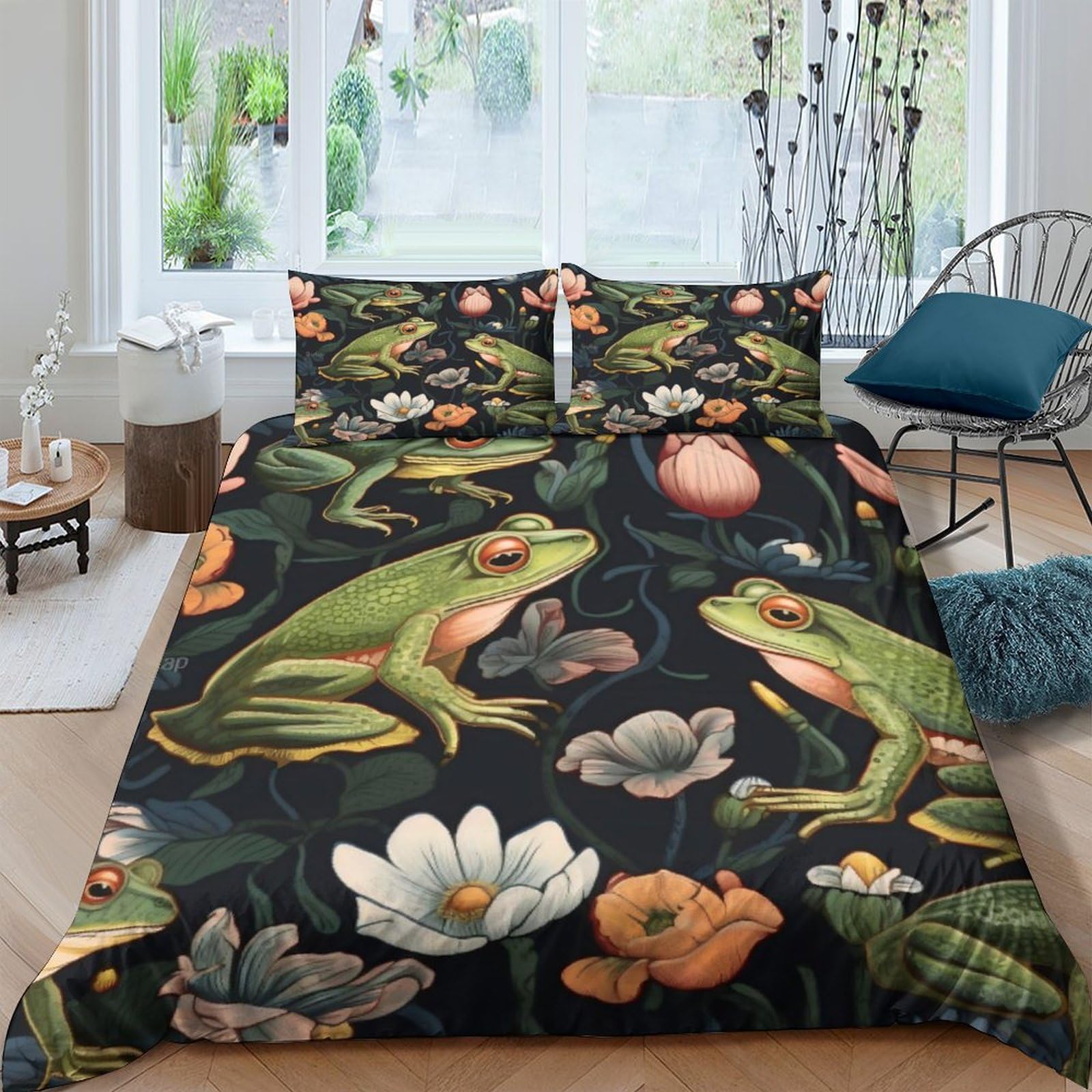 Ctjqhvkz Style-4 3D Printed Frog Lily Fitted Sheet Microfiber Dark Botanical Mattress Cover For Bedroom Guest Room Home Decor Single（135X200cm）