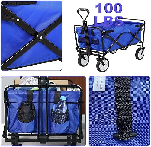 Miniatura 10 de Carro plegable de jardín, carro de jardín con ruedas todo terreno, carro de utilidad para exteriores, carro plegable resistente, carro de jardín