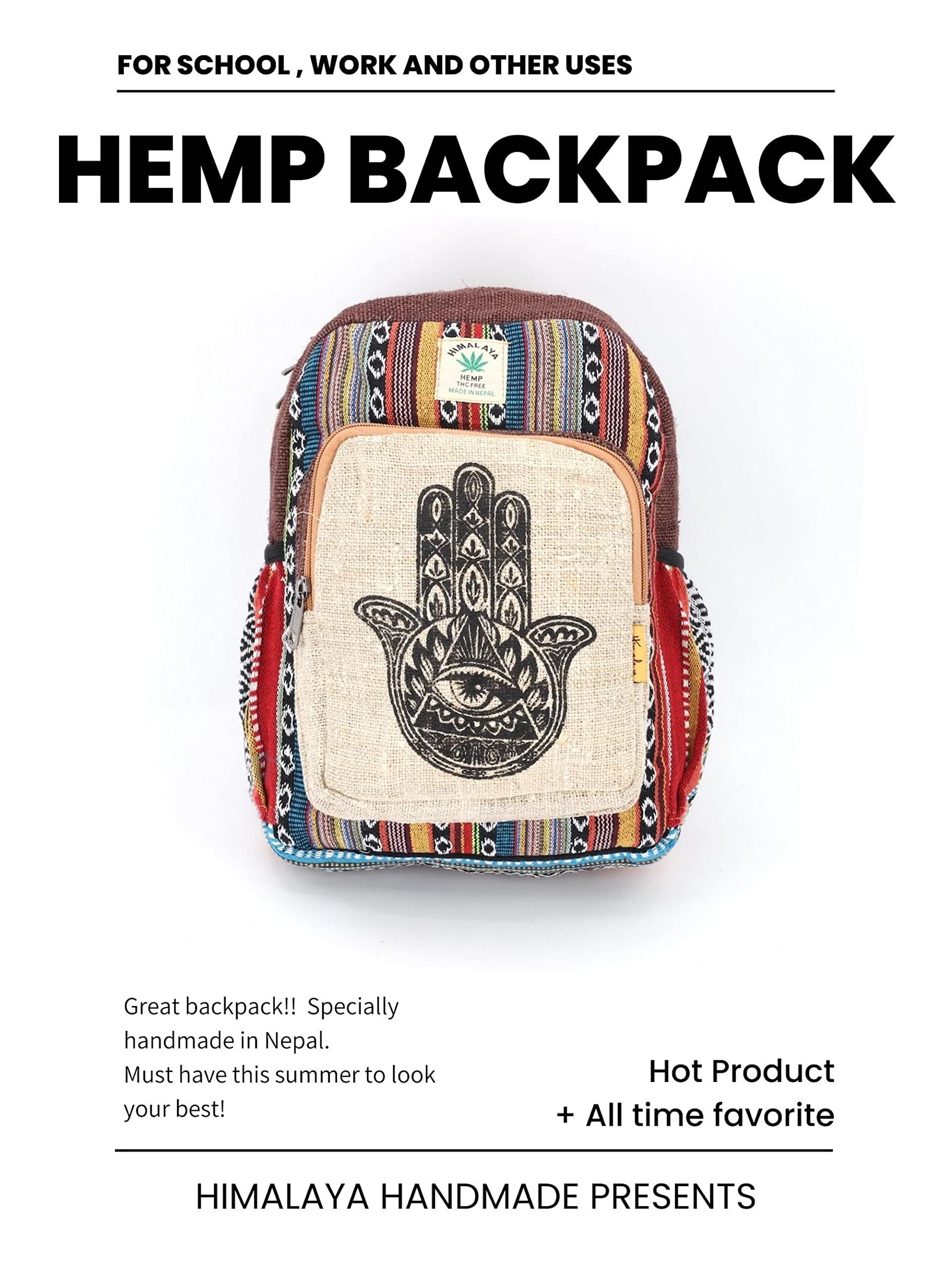 Unique Hand Print Mini Hemp Backpack Small Back Pack Hippie Bag Pack Festival Bag Pack 100% Hemp|100 VEGAN| FAIR TRADE | Handmade with Love