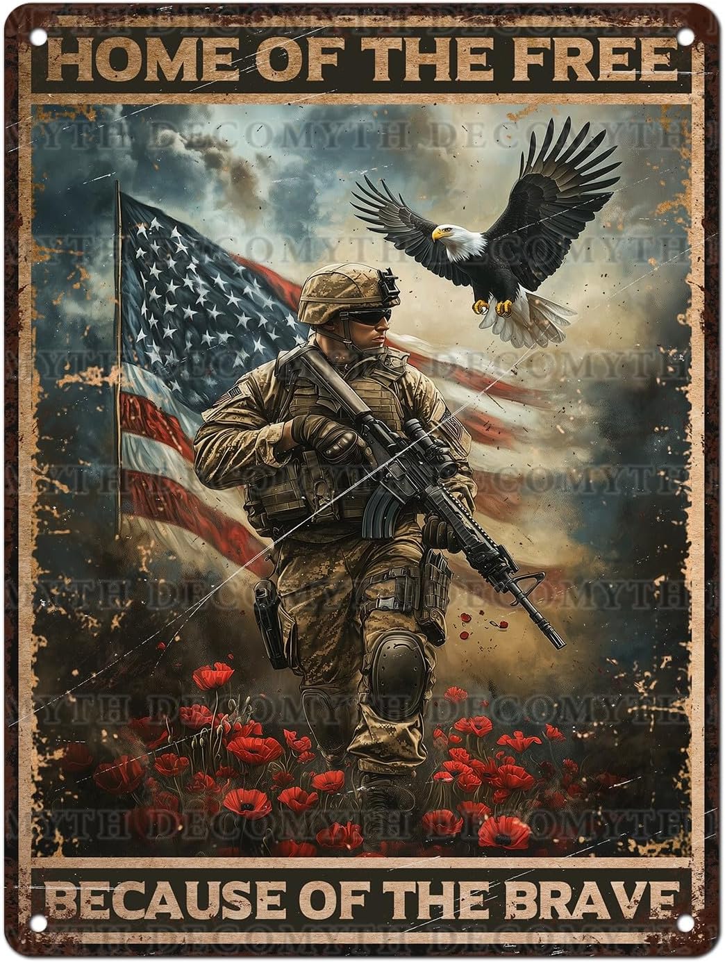 Vintage Army Tin Sign Home of the Free Because of the Brave Retro Wall Decor Nostalgic Art Funny Rustic Metal Poster Garage Store Cafe Happy Veterans Day Pubs Yard Toilet Bedroom 12 * 16inch