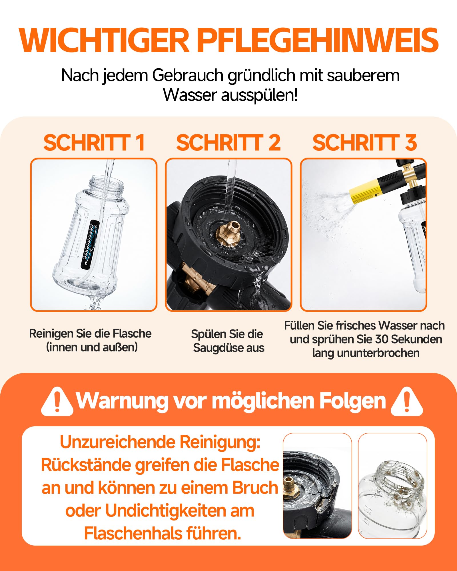 Verbesserte Schaumlanze Schaumkanone für Kärcher K-Serie K2 K3 K4 K5 K6 K7 Hochdruckreiniger, 1L Schneeschaumlanze mit Verstellbarer Schaumdüse für Autowäsche (Schwarz & Gelb)
