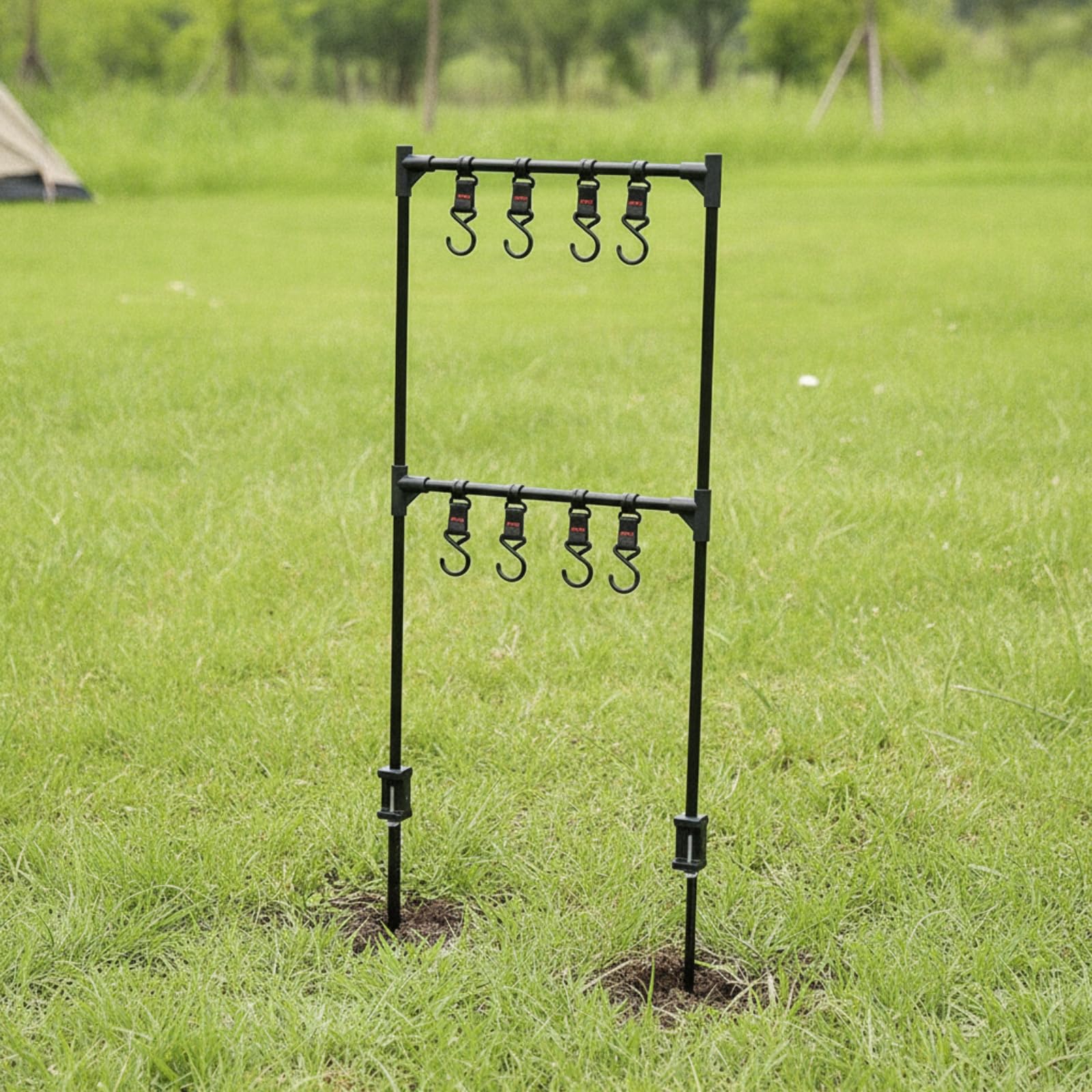 harayaa Rastrelliera da Campeggio con Ganci Multiuso da Campeggio con Ganci Regolabili Compatto Picnic, All'aperto, 2 Livelli