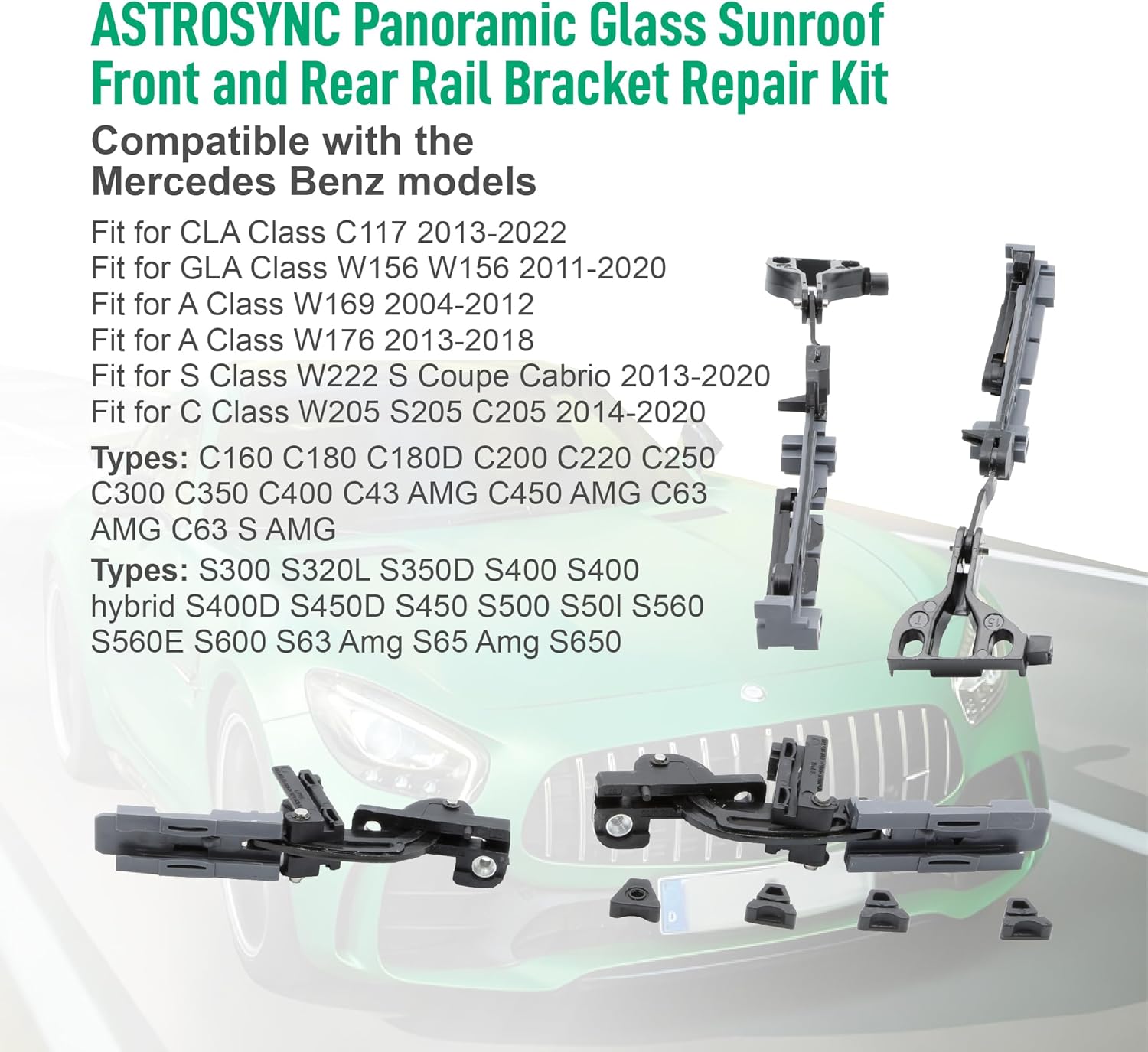 ASTROSYNC Panoramic Glass Sunroof Front & Rear Rail Bracket Repair Kit Fit for Mercedes Benz C Class W205 C205 S205 2014-2020 Replace 604836866 604836865