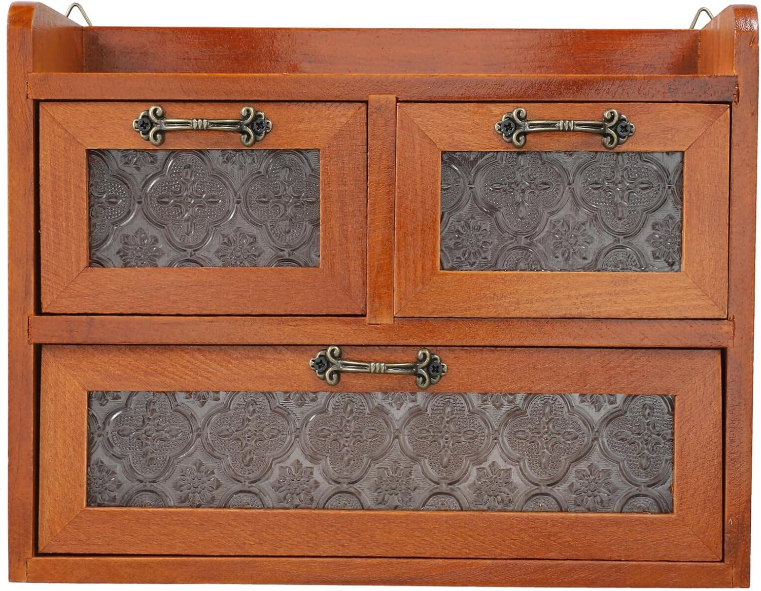 Wooden Desktop Display Cabinet with Glass Door 3-Drawer Organizer for Toys Cosmetics Sundries Multipurpose Storage Rack for Home Office Desk