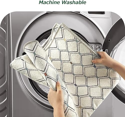 Miniatura 6 de Matace Alfombra bohemia lavable, antideslizante, delgada, de felpilla, ligera, para sala de estar, dormitorio, baño, cocina (5 x 8 pies, crema)