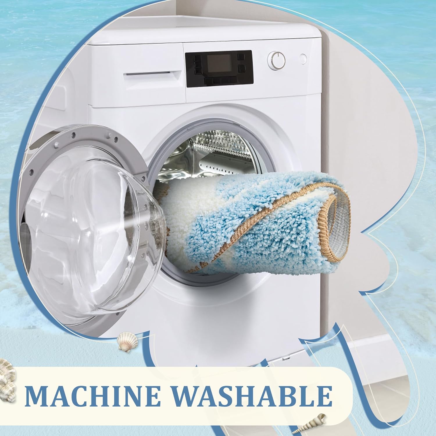 Beach Bathroom Rug Coastal Mat: 20"x32" Ocean Bath Rug Sea Theme Non Slip Nautical Carpet Starfish Seashell Beachy Bath Room Decor - Image 6