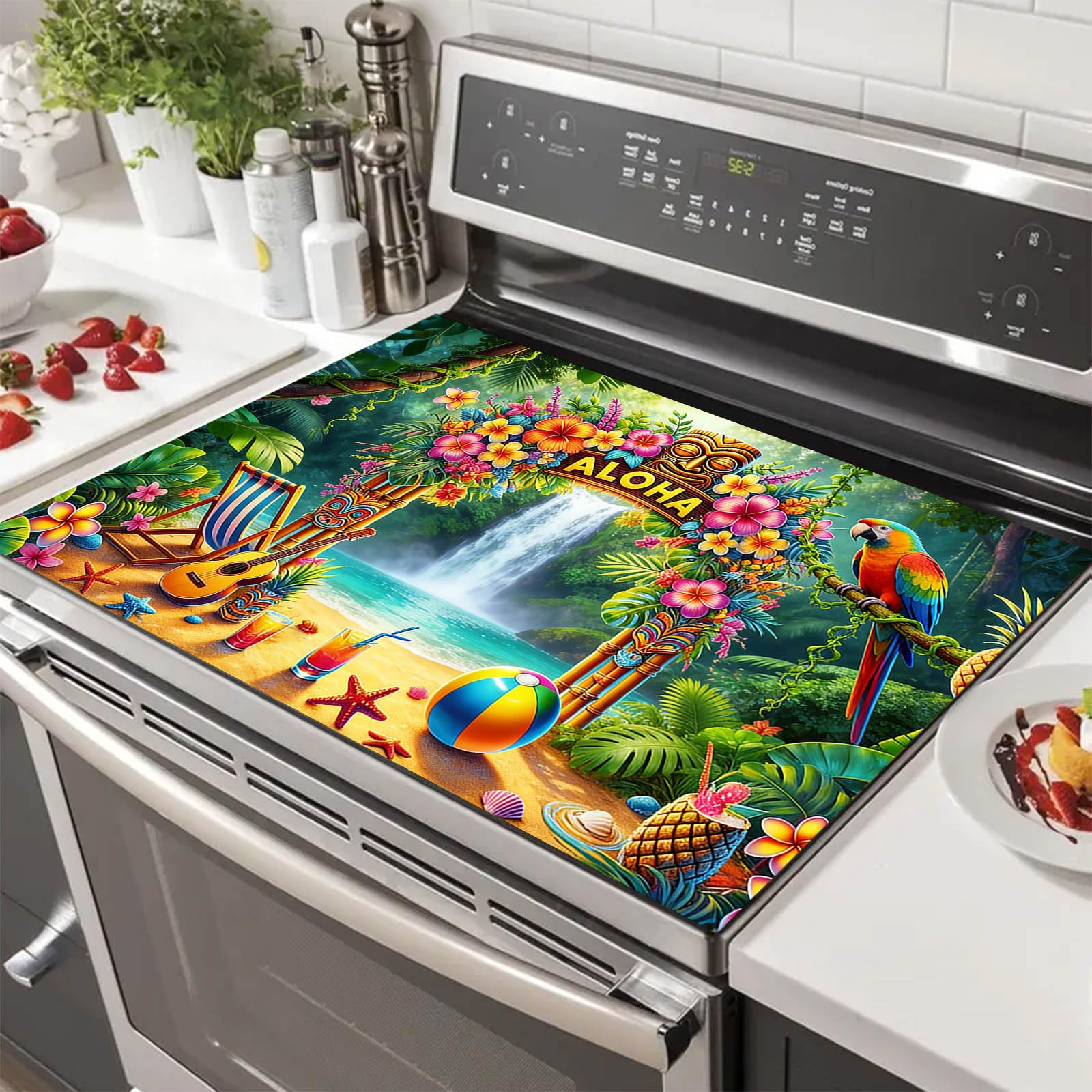 HOMETITUTE Summer Stove Top Cover 28x20 Tropical Aloha Waterfall Heat Resistant