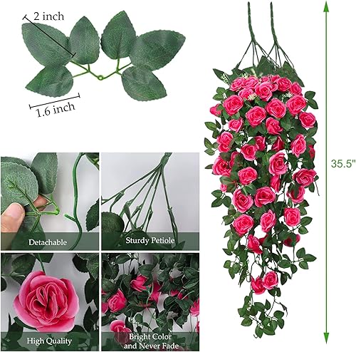 Miniatura 2 de Flores colgantes artificiales falsas, rosas colgantes, plantas colgantes de vid para porche, pared de alero, hogar, habitación, jardín, oficina,