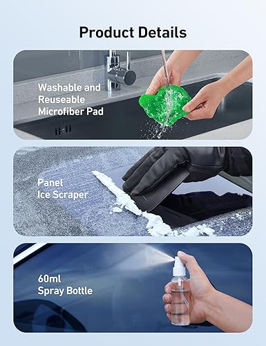 Vista 23 de AstroAI Limpiaparabrisas, 4 almohadillas de microfibra reutilizables y lavables, para ventana de vehículo, mango telescópico, extensible, kit