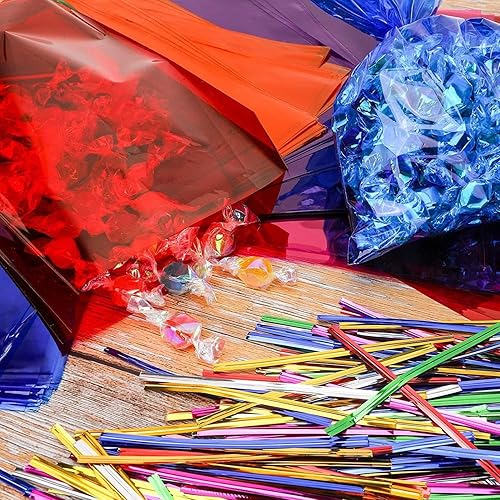 Miniatura 4 de GAKA Bolsas de plástico transparentes negras para golosinas, bolsas de celofán con lazos, paquete de 50 unidades