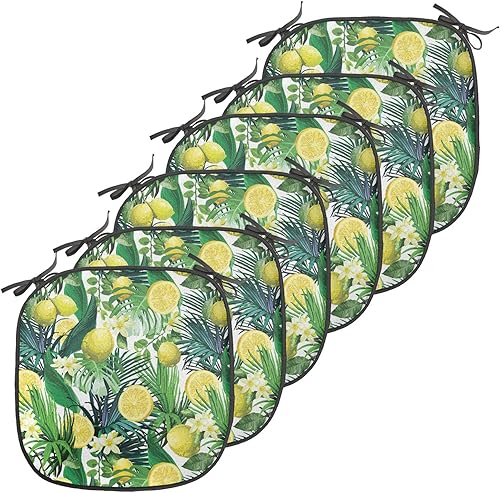 Ambesonne Nature - Juego de 6 cojines de asiento para silla, plantas tropicales con hoja perenne grande, gráfico de palmera botánica, palmera y