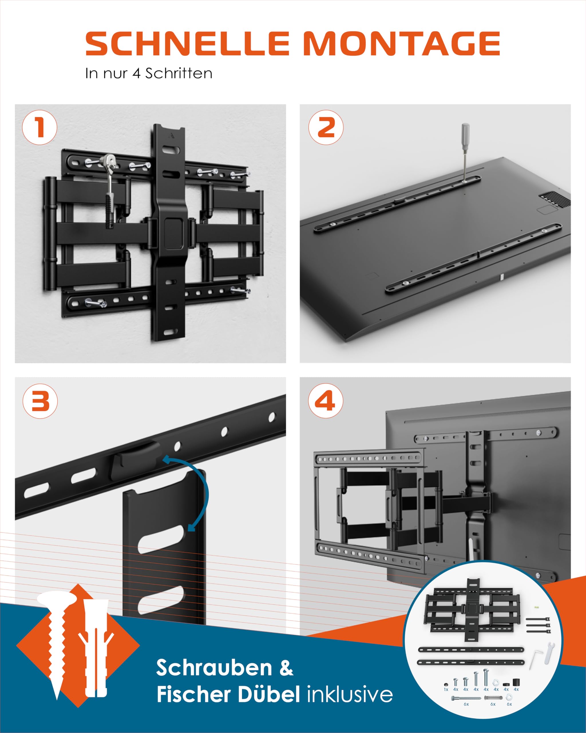 Xantron Slim Fit TV Wandhalterung Schwenkbar inkl. Zubehör - nur 27mm Wand-Abstand - 43-90 Zoll & VESA bis 600×400 - Ultra Slim TV Halterung bis 75kg - SLIMLINE-466US