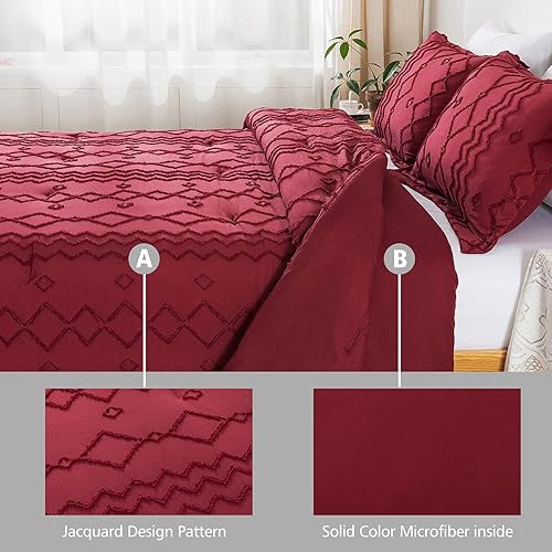 Miniatura 4 de JML Juego de edredón tamaño King, juego de edredón de 3 piezas con 2 fundas de almohada, juego de ropa de cama de jacquard con patrón geométrico