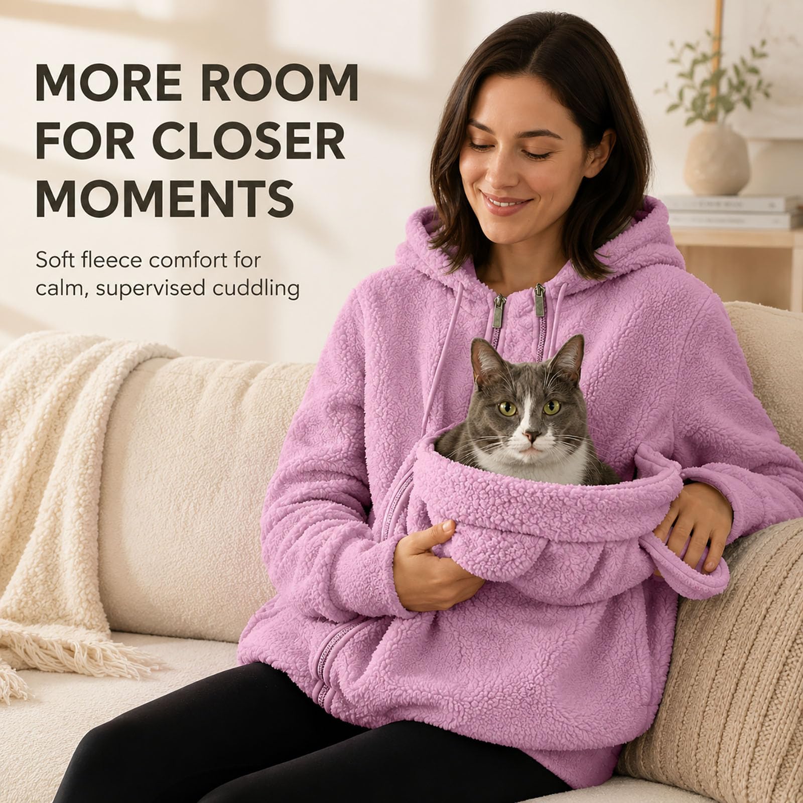 Pet Pouch Hoodie for Women, Fleece Jacket for Cats and Small Dogs (Pink,xx_l)