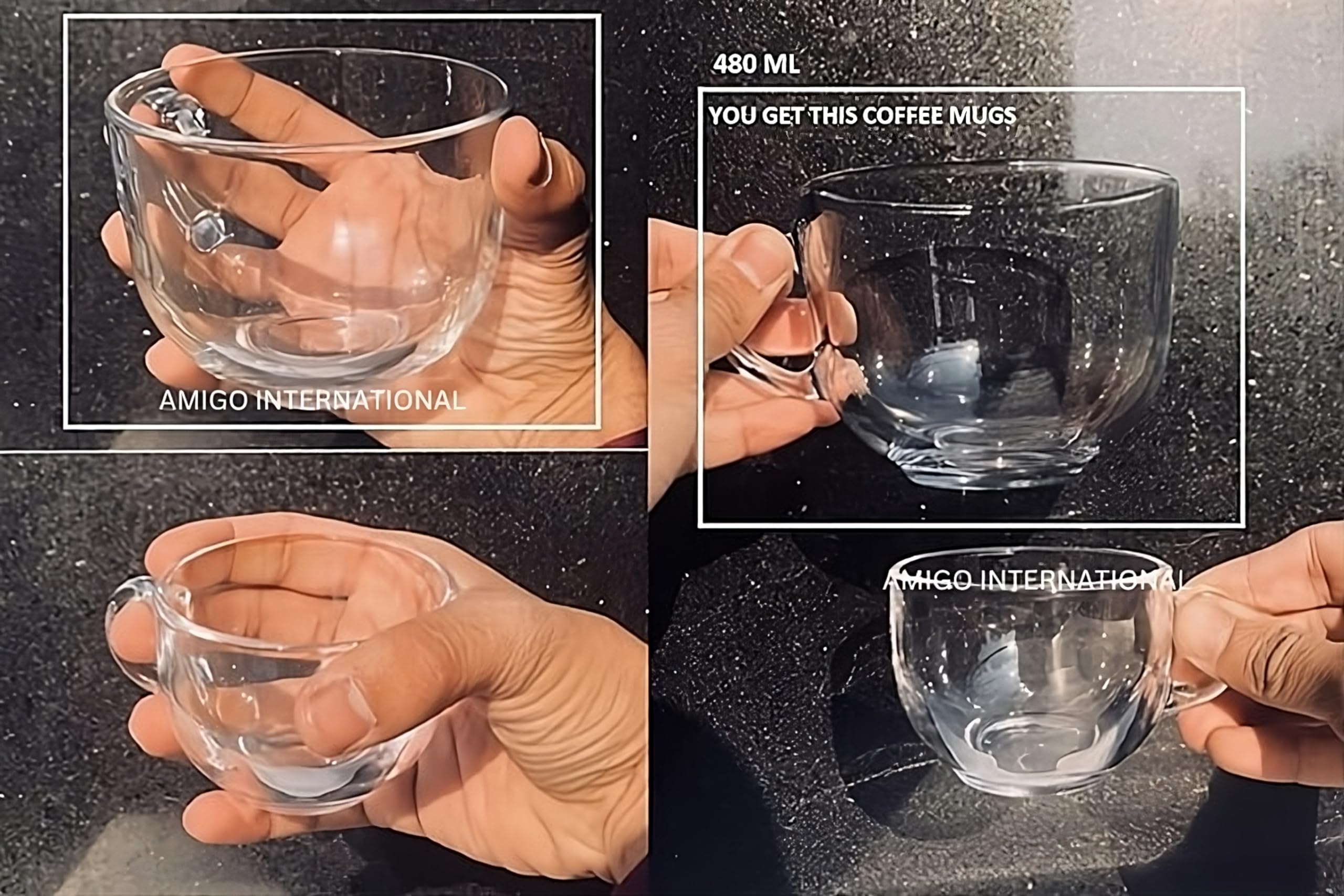 AMIGO INTERNATIONAL Glass Mug with Handle - Set Of 2, Transparent, Aqua, 480ml 4