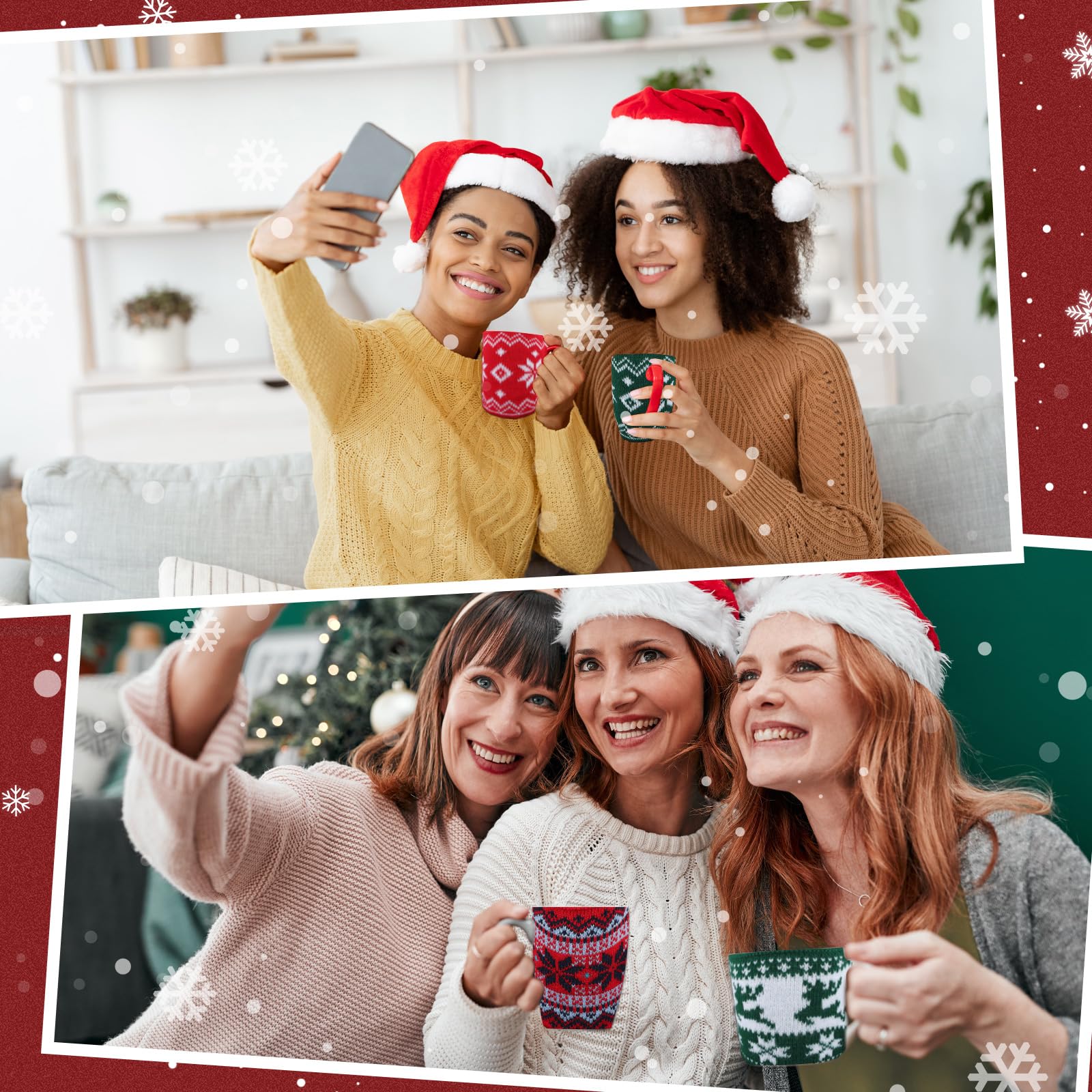 8 tazas de café de Navidad acogedoras tazas de café de punto taza de café suéter funda reutilizable ganchillo café y té calentador taza con botones taza de café de invierno decoración para bebedor de