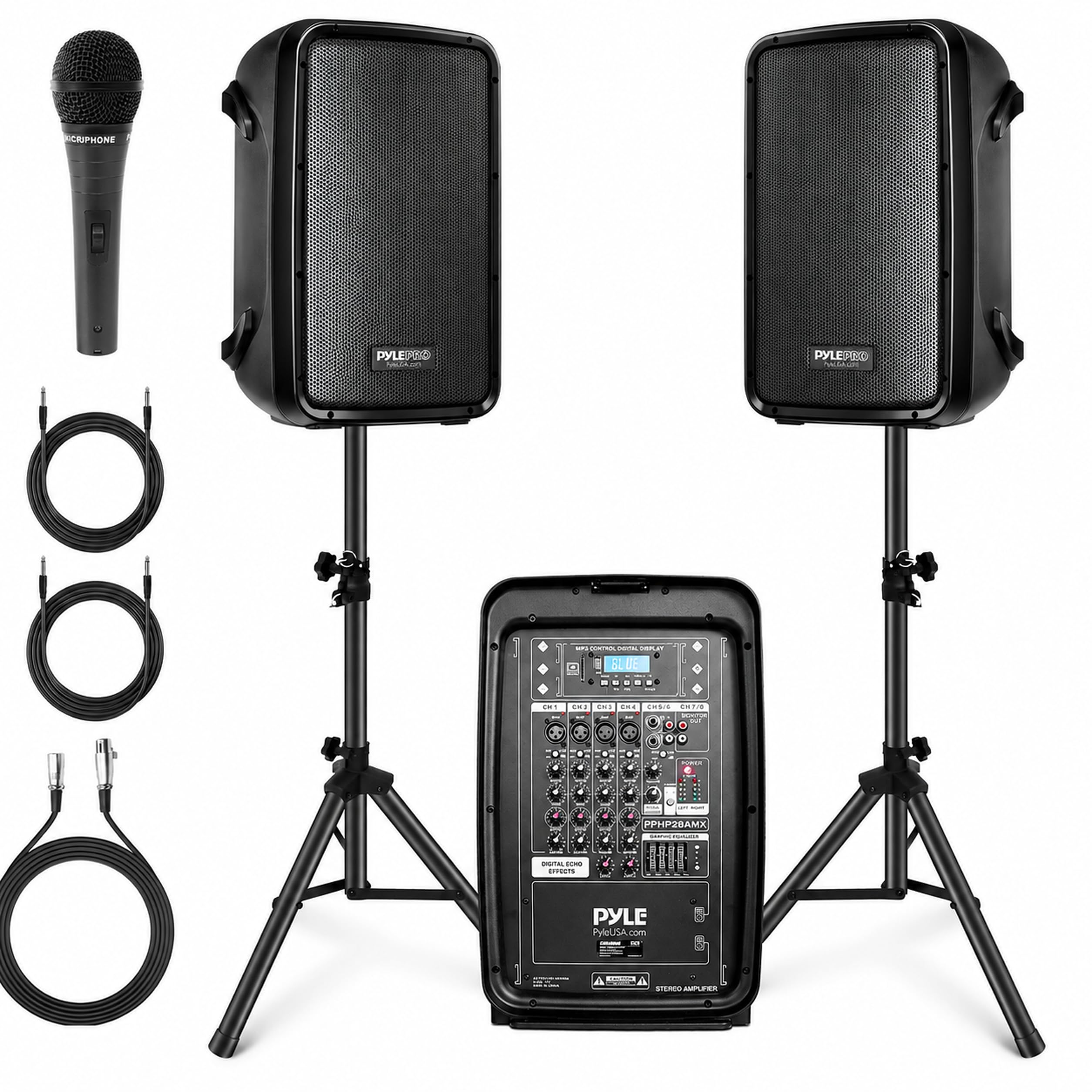Pyle PA Speaker DJ Mixer Bundle - 300 W Portable Wireless Bluetooth Sound System with USB…