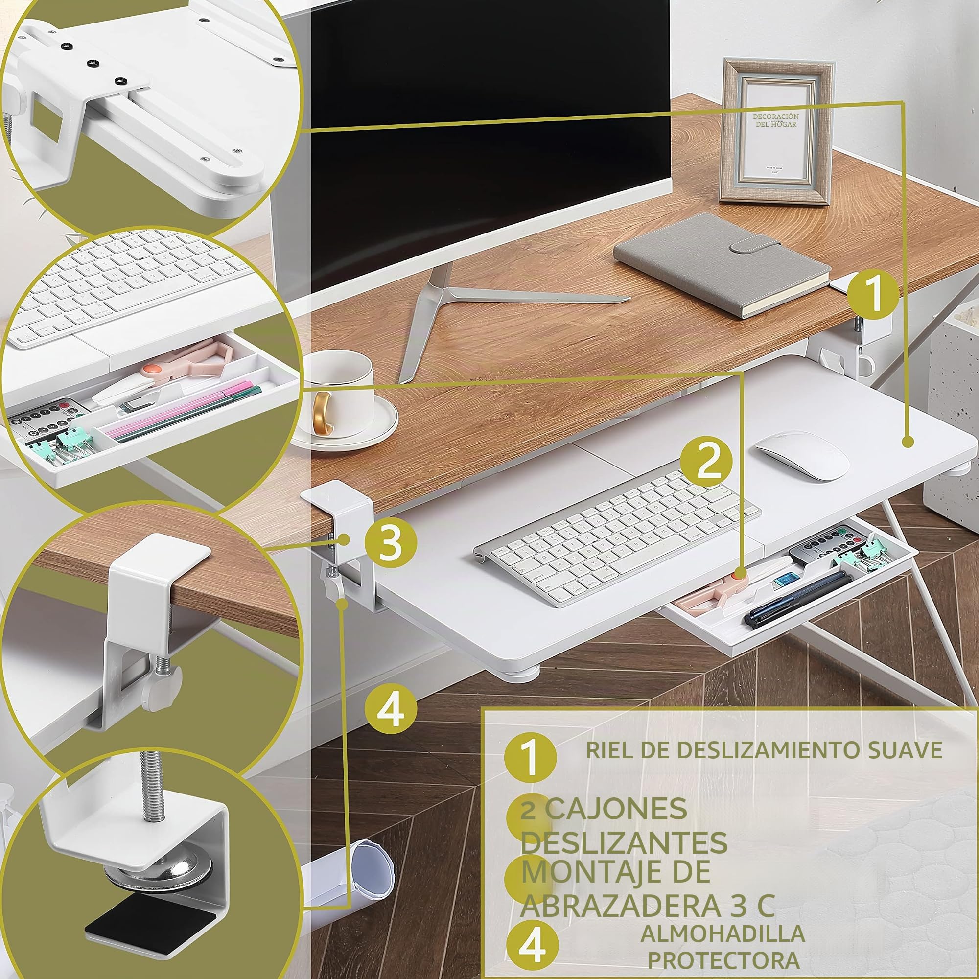 ETHU Bandeja para Teclado Bajo Escritorio Extraíble con Montaje de Abrazadera en C, Plataforma de 500 x 300 mm para Teclado y Ratón de Ordenador