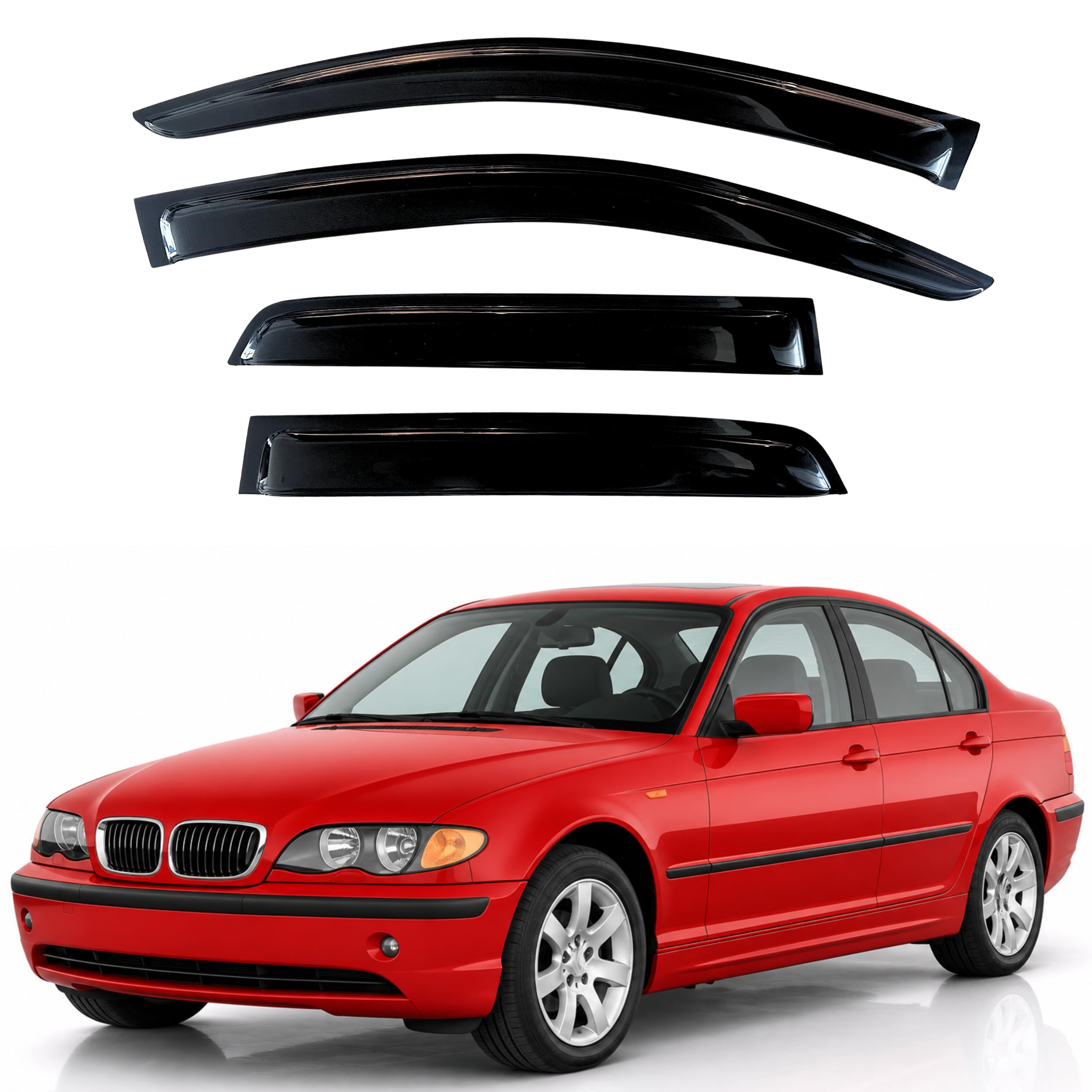 KPY Rain Guards Fit for 1999–2004 BMW 3 Series Sedan, Out-Channel Window Visors Vent Wind Deflectors 4PC, Car Accessories for 99–04 BMW 3 Series Sedan