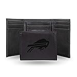 Rico Industries Laser Engraved Unisex Trifold Wallet, Lightweight, Buffalo Bills Black