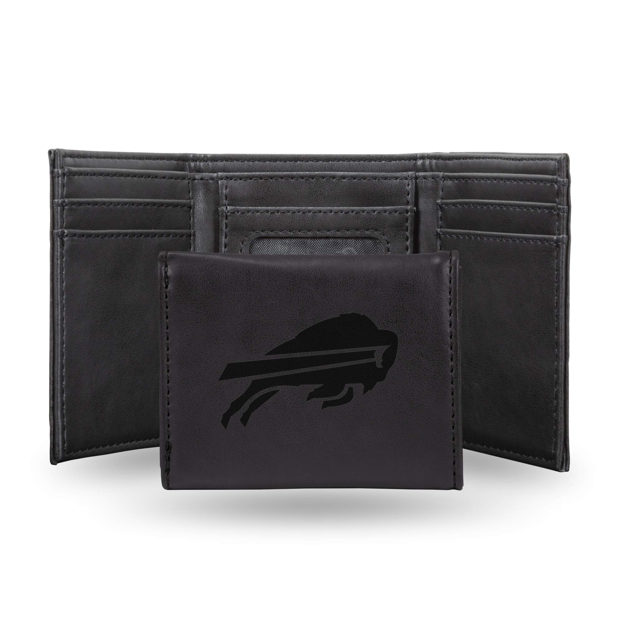 Rico Industries Laser Engraved Unisex Trifold Wallet, Lightweight, Buffalo Bills Black