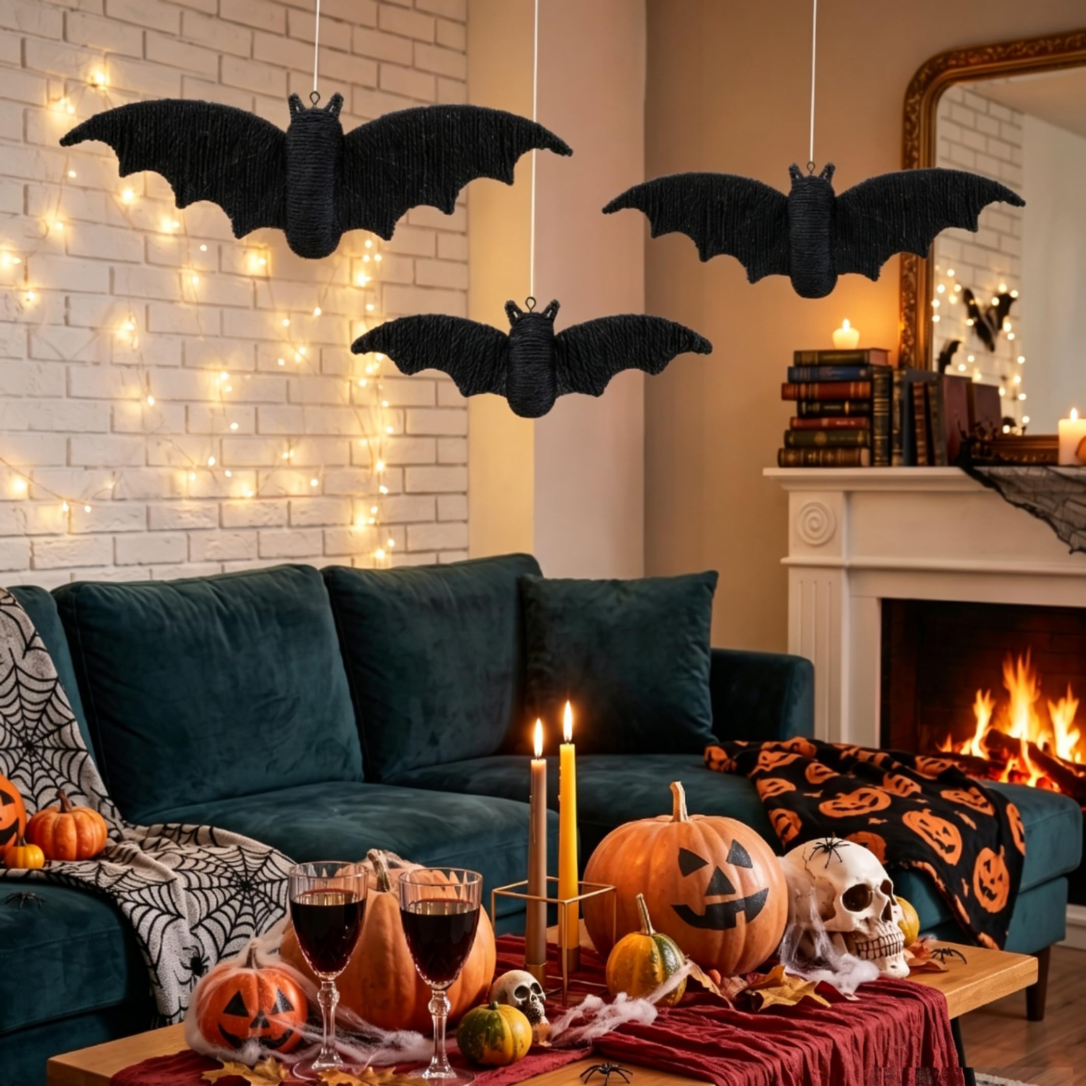 Ginwrek Decorazione da parete con pipistrelli, confezione da 3 decorazioni per interni di Halloween in vimini, nera