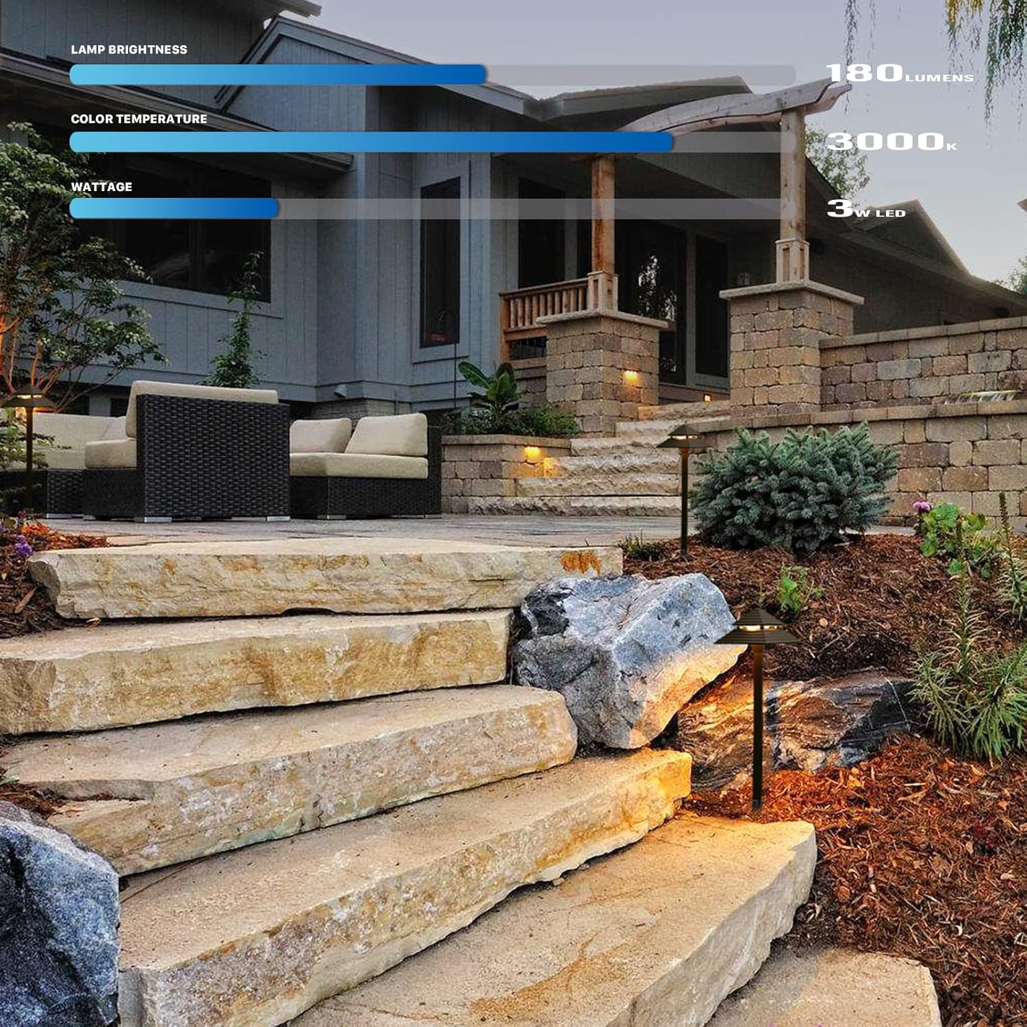 GOODSMANN Landscape Lighting 10PK Low Voltage Outdoor Path Lights 2-Tier Pagoda Landscape Path Lights Pathway Lights Wired 3W LED 180 Lumen 3000K Warm White Driveway Bronze Electric Pathway Lights