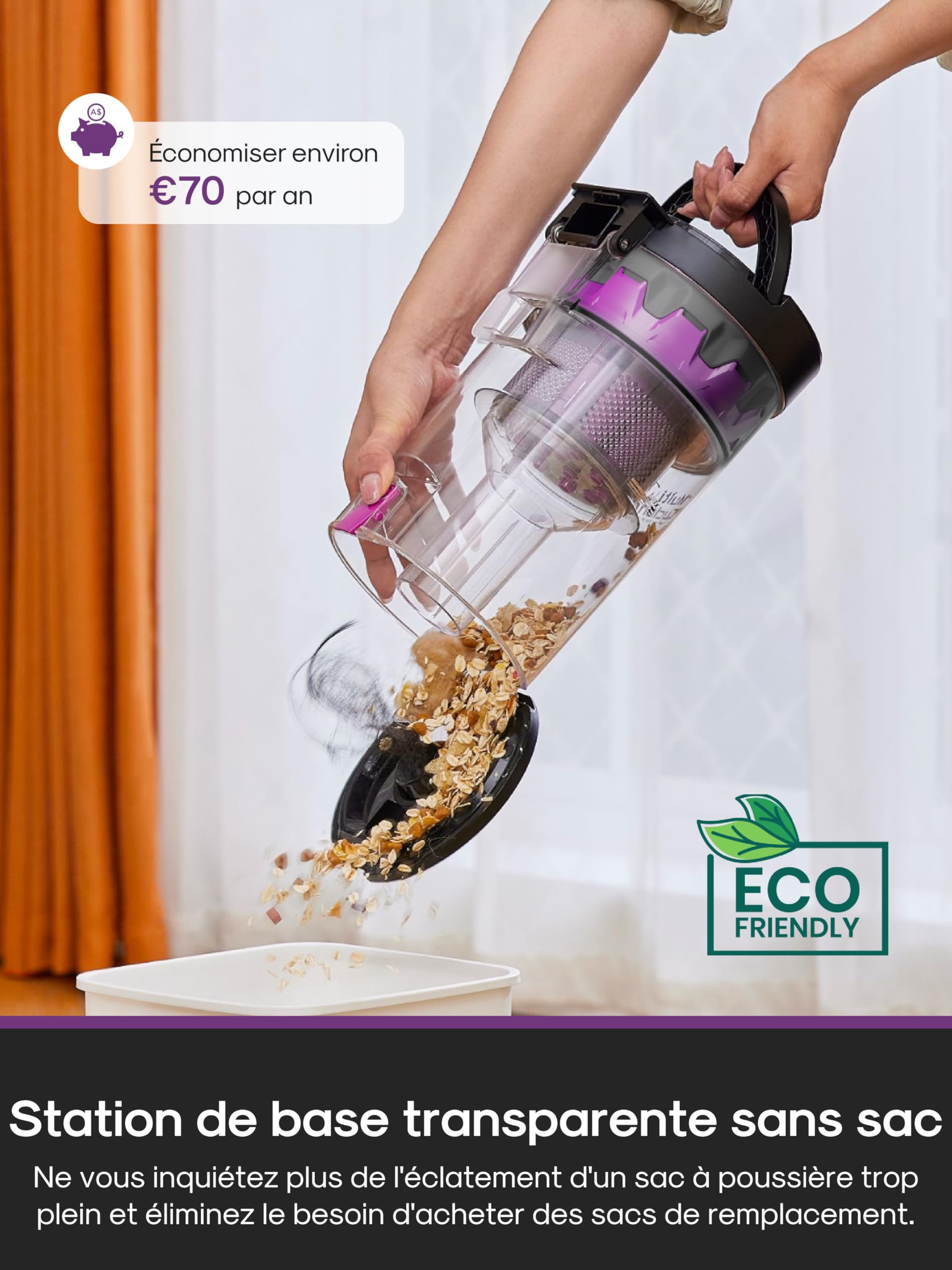 Eureka E20 Evo Plus Robot Aspirateur Laveur avec Station sans Sac Aspiration 10000 Pa Aspirateur Robot Autovidange, Anti Enchevêtrement pour Cheveux Poils d'animaux, Soulèvement de Serpillière 10mm