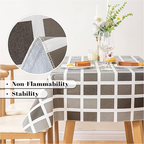 Miniatura 8 de FIFTY FEET Mantel cuadrado de 54 x 54 pulgadas, mantel de vinilo con reverso de franela para mesas cuadradas impermeable, cubierta de plástico para