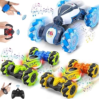 Gesture RC Car, Toy for Boys Girls Aged 8-13, Best Birthday Gift Toys for Kids Age 6 7 8 9 10 11 12 yr, 4WD Gesture Sensing RC Stunt Car, Double Sided Flips Rotating Off Road with Music Lights
