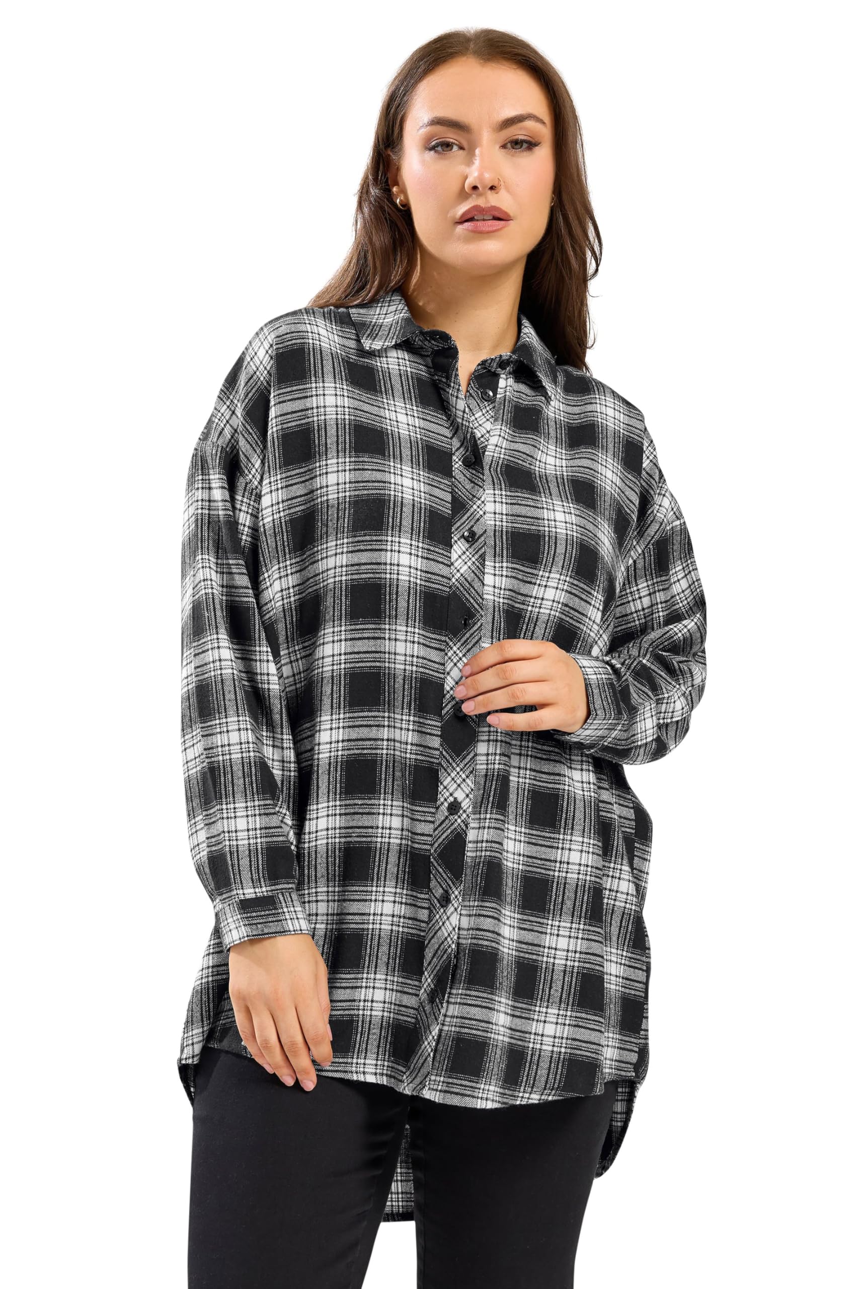 Yours Women's Black Oversized Check Shirt In | Size: 22-24